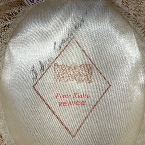 Vtg 30s 40s Ponte Rialto Italian Straw Boater Hat Orange Ribbon Band Sz 7 56 - Picture 6 of 9